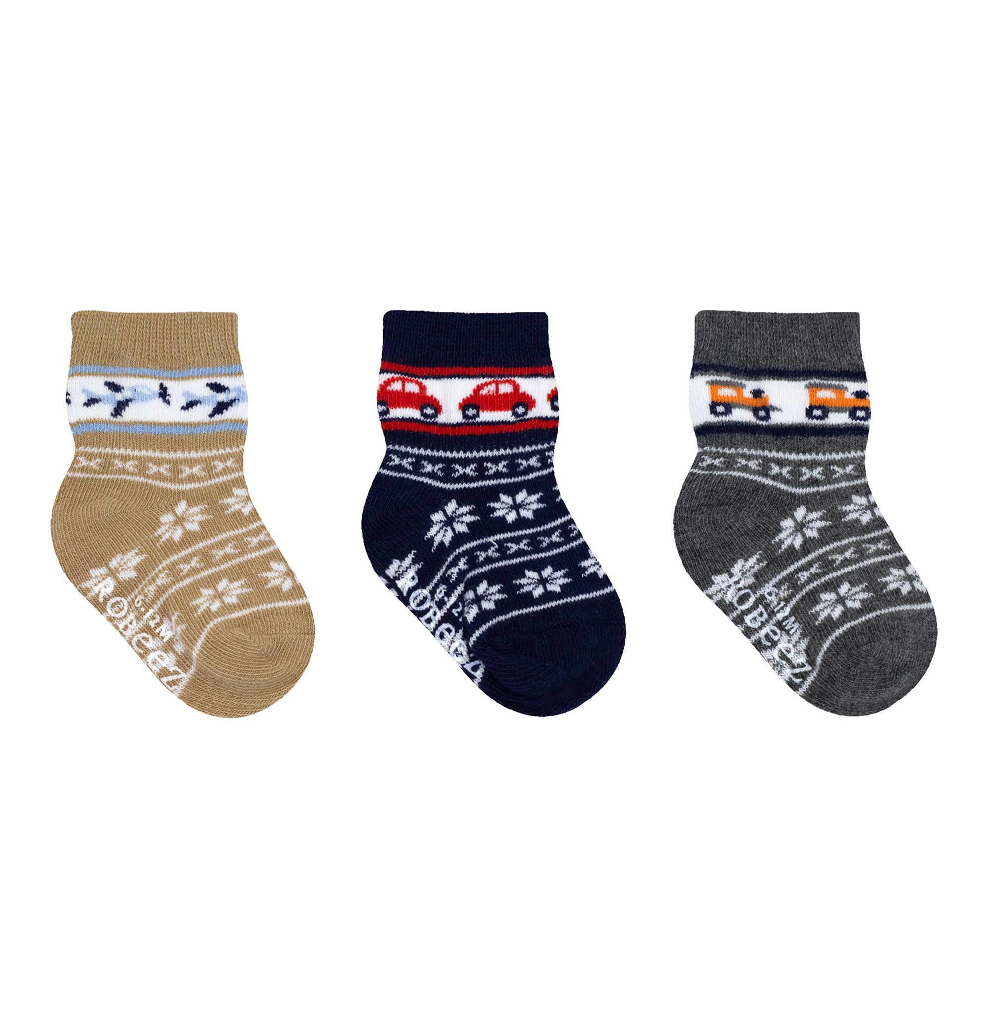 Fair Isle Wonder 3-Pack Baby Socks in Blue, flat lay