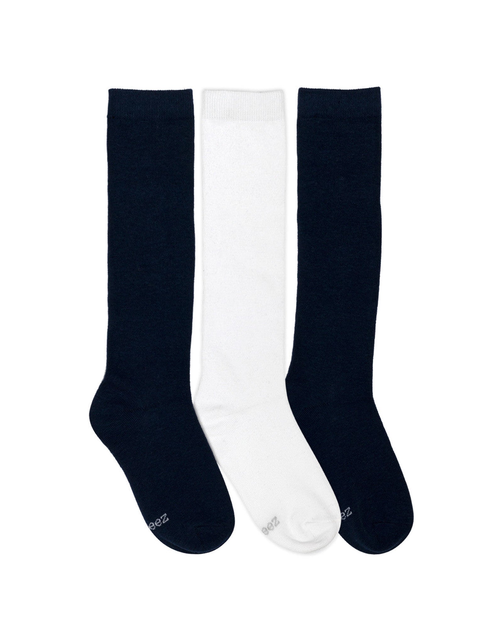 3-Pack Solid Knee Highs Socks Navy for Toddlers and Kids, flat laid
