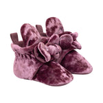 Bonnie Velvet Snap Booties in Pink, perspective view