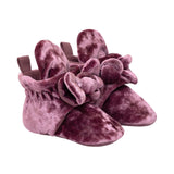 Bonnie Velvet Snap Booties in Pink, perspective view