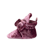 Bonnie Velvet Snap Booties in Pink, side view