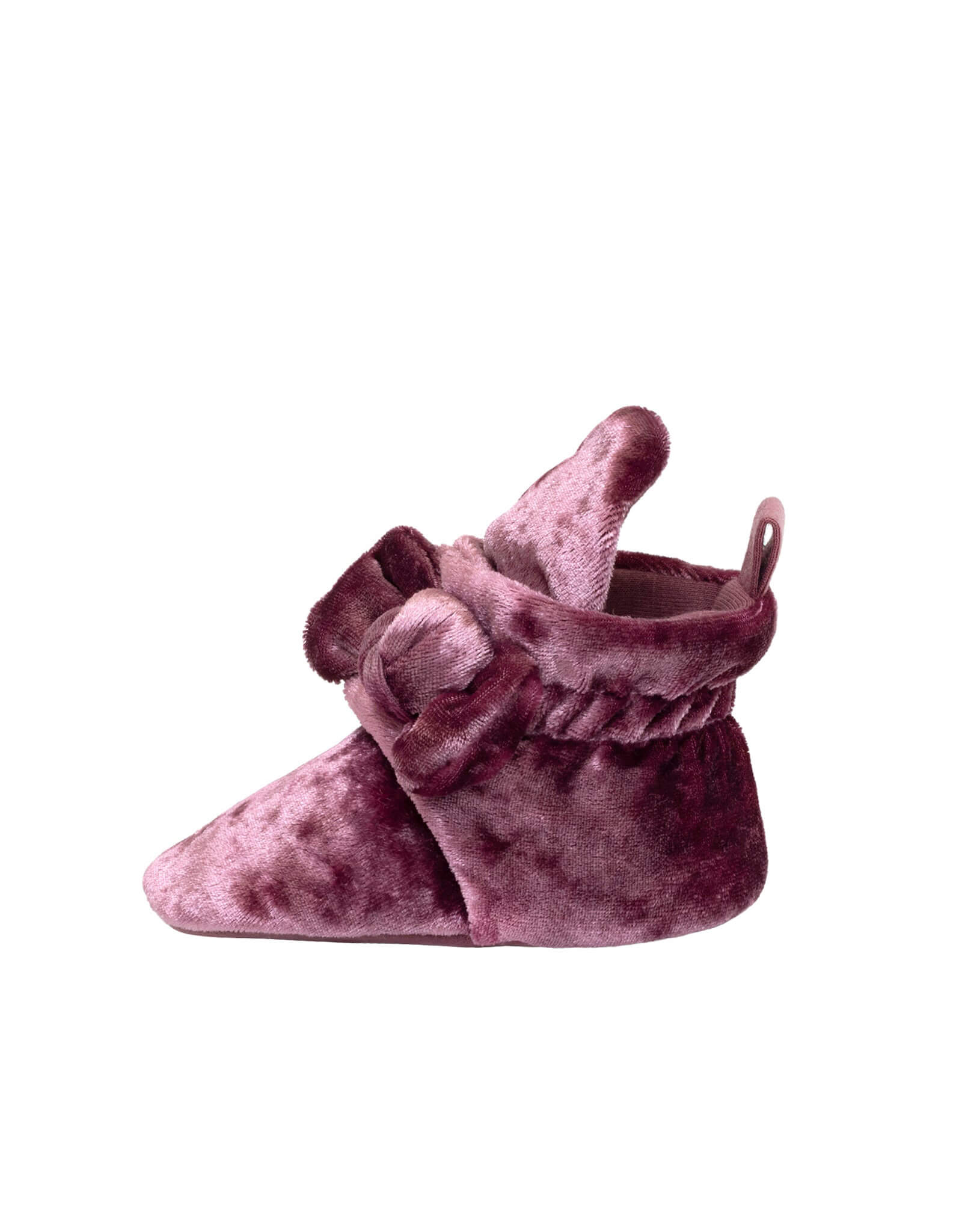 Bonnie Velvet Snap Booties in Pink, side view