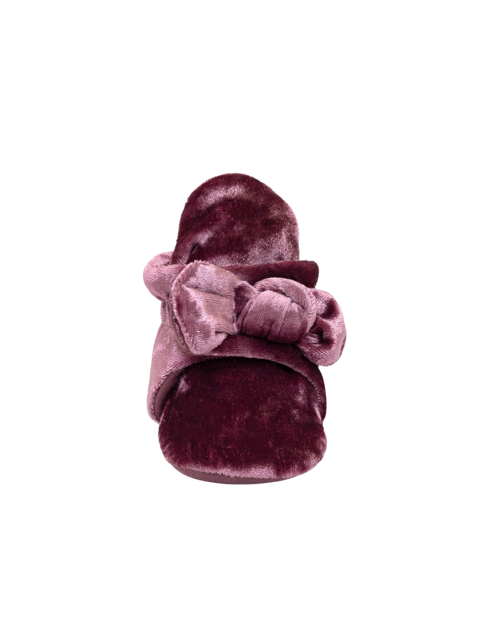 Bonnie Velvet Snap Booties in Pink, front view