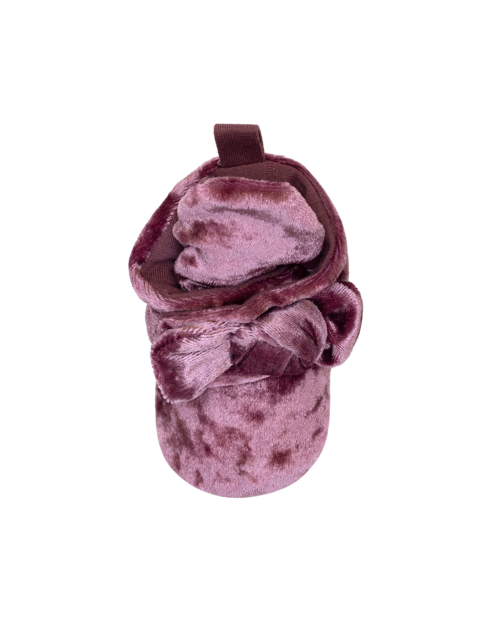 Bonnie Velvet Snap Booties in Pink, top view