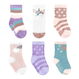 Cozy Unicorn Star 6-Pack Infant Crew Socks, flat laid