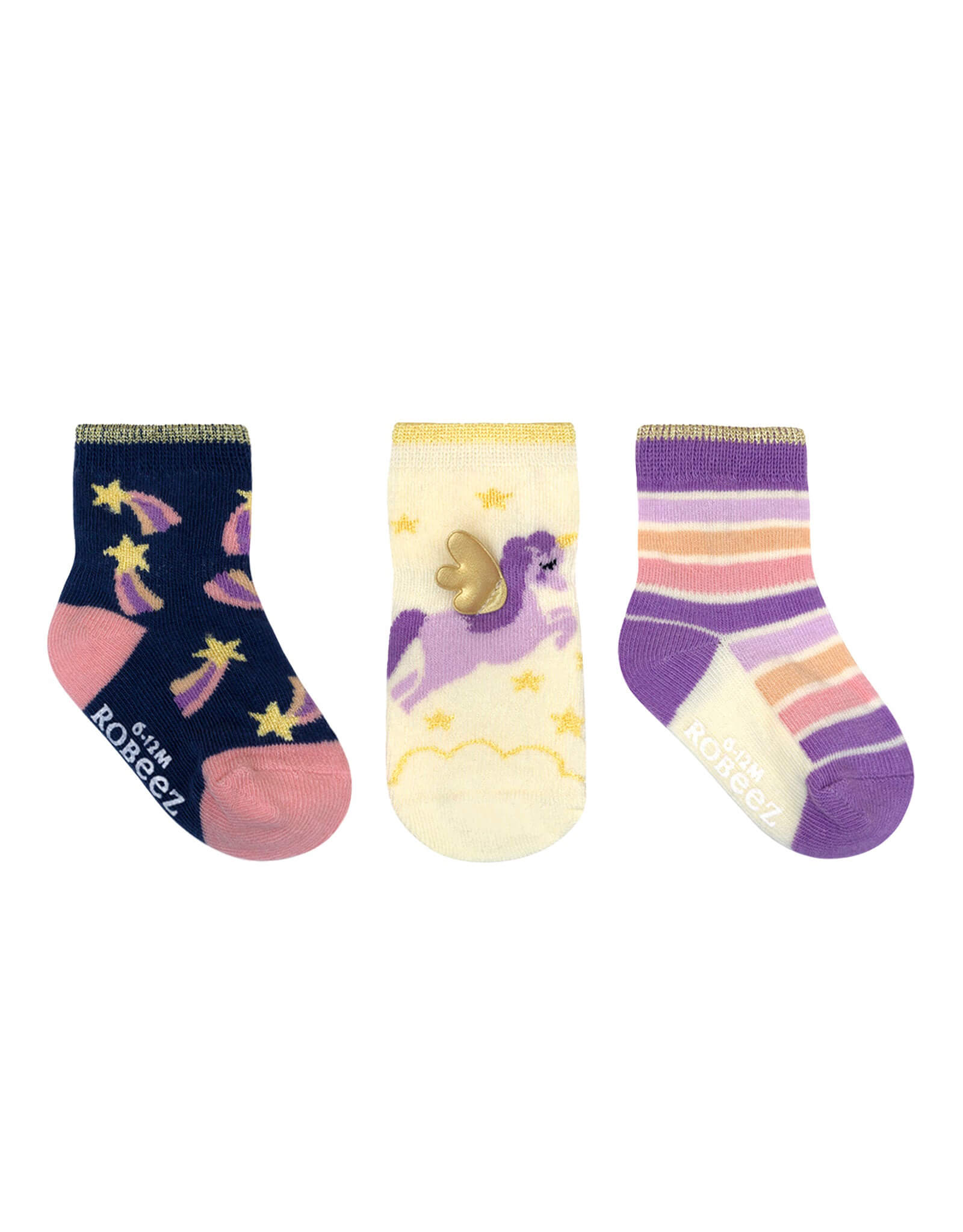 Shooting Star 3-Pack Infant Crew Socks, flat laid