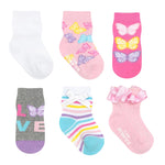 Lovely Butterflies 6-Pack Baby Socks, flat laid