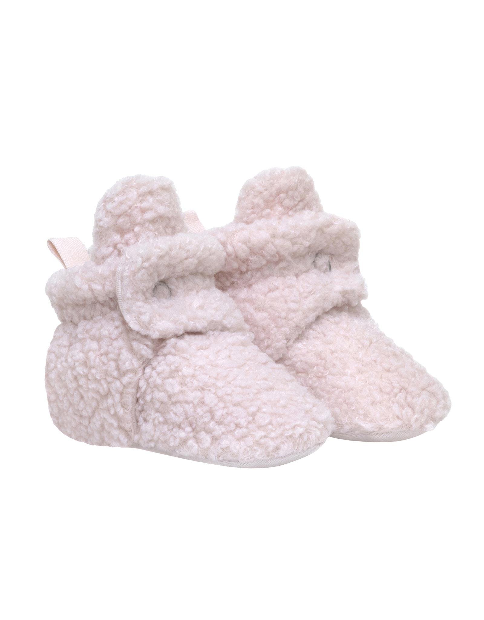 Sherpa Snap Booties in Pastel Pink, perspective view