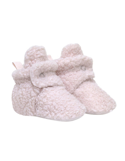 Sherpa Snap Booties in Pastel Pink, perspective view