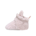 Sherpa Snap Booties in Pastel Pink, side view