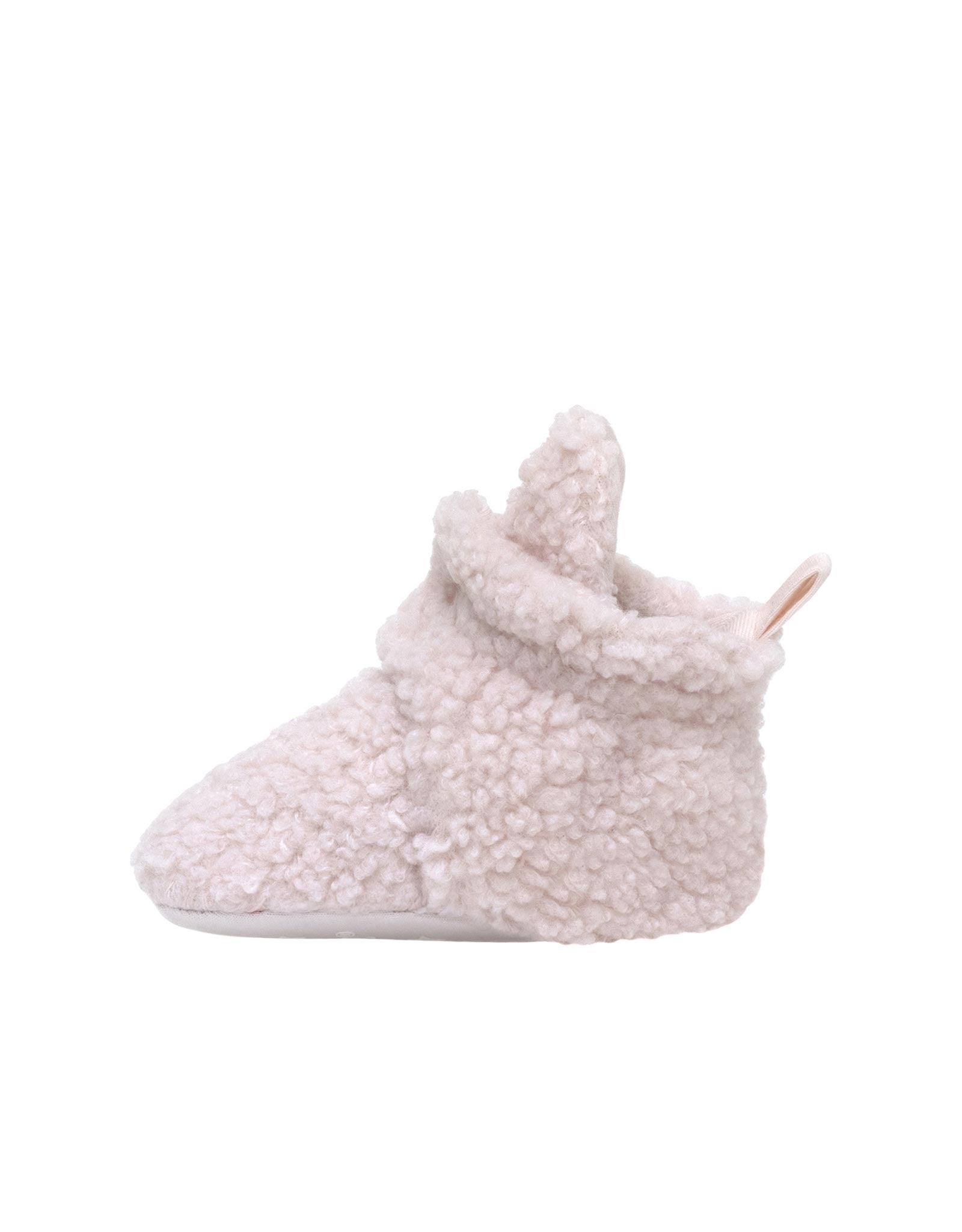 Sherpa Snap Booties in Pastel Pink, side view