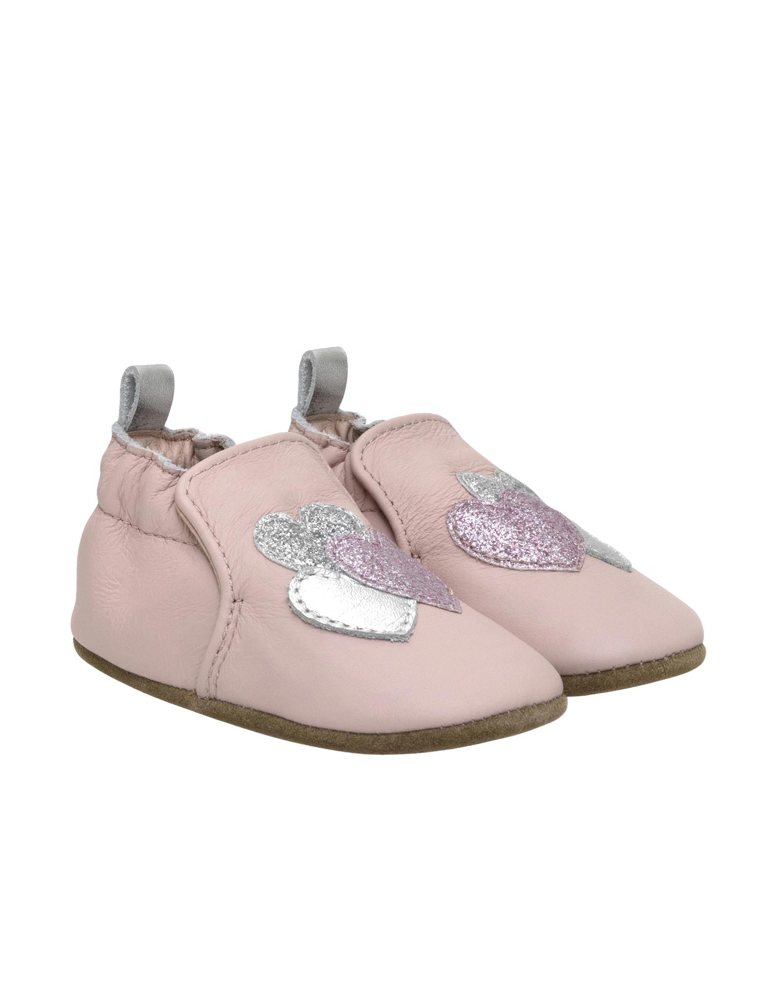 Heart Sparkle Soft Soles in Pastel Pink, perspective view