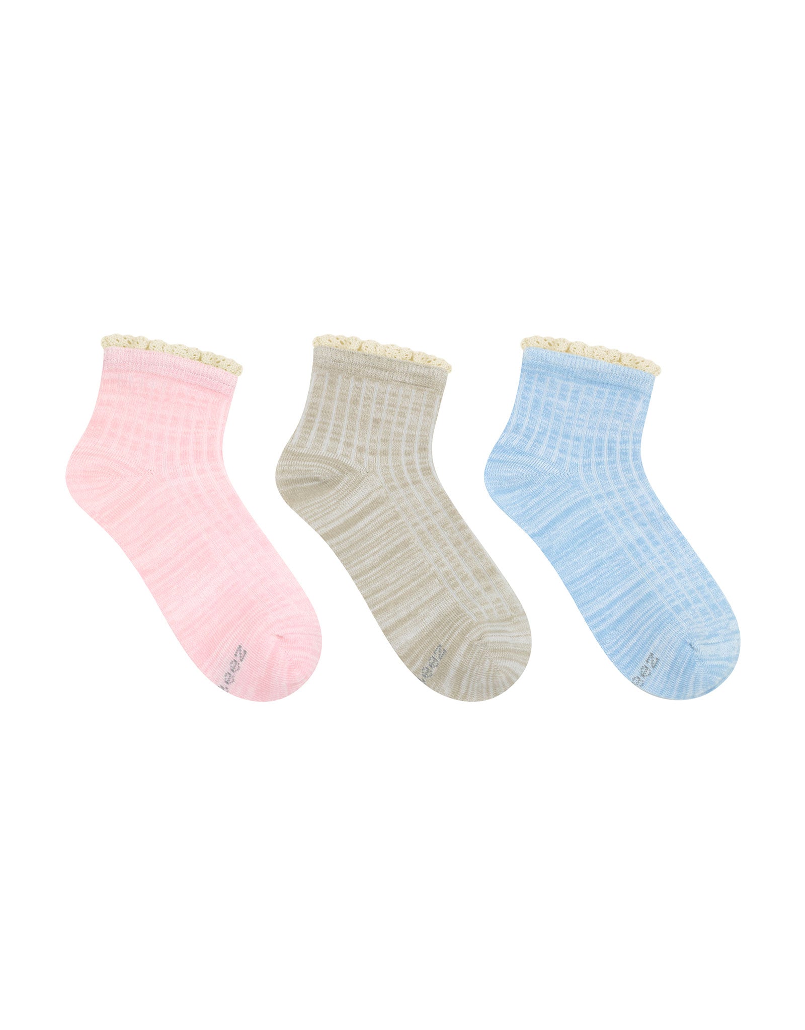 Flower Lace 3-Pack Quarter Socks for Toddlers and Kids, flat laid