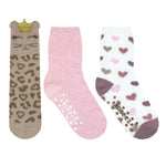 Princess Cat Cozies 3-Pack Crew Socks in Neutral for Toddlers and Kids, flat laid
