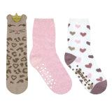Princess Cat Cozies 3-Pack Crew Socks in Neutral for Toddlers and Kids, flat laid