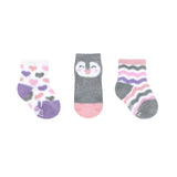 Little Penguin 3-Pack Baby Socks in Grey, flat laid