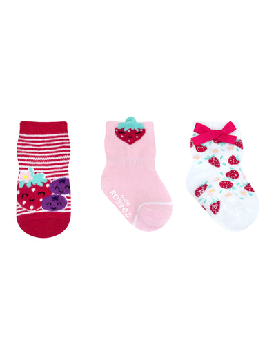 Berry Sweet Girl 3-Pack Baby Socks in Bright Pink