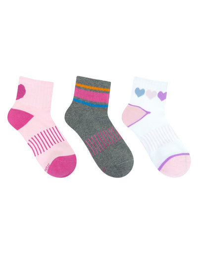Heart Supreme 3-Pack Quarter Socks in Pink for Toddlers and Kids
