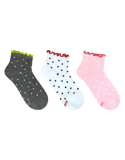 Ditsy Dot Ruffle 3-Pack Quarter Socks for Toddlers and Kids