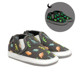 Glowing Dinos Soft Soles in Charcoal Grey, perspective view