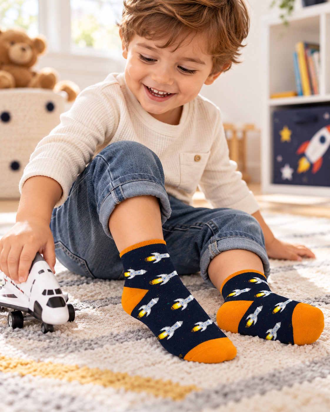 To The Moon 3-Pack Quarter Socks Navy for Toddlers and Kids