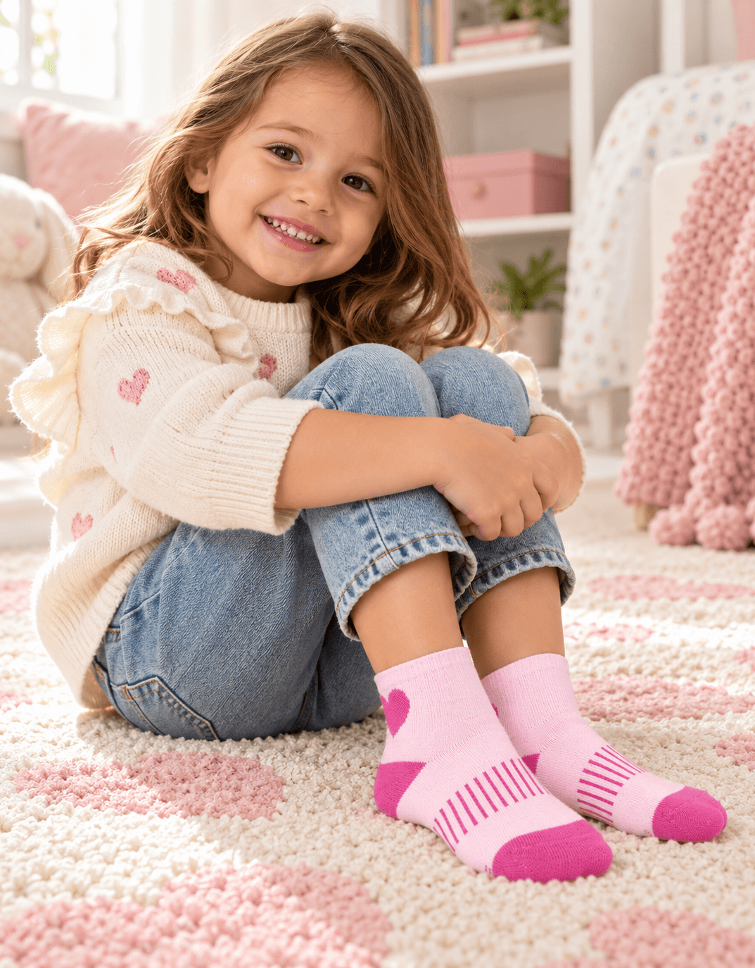 Heart Supreme 3-Pack Quarter Socks in Pink for Toddlers and Kids